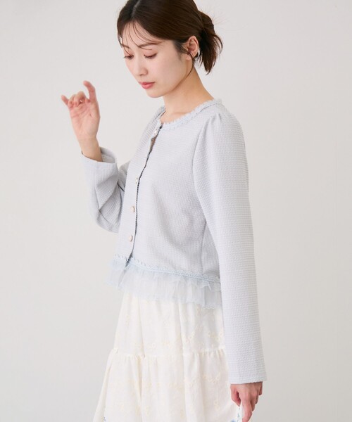 Jayro(ジャイロ)の「レースフリルヘムニットジャケット(ノーカラージャケット・レディース・サックスブルー/ホワイト系その他4/ライトグリーン・FREE)」の20枚目の写真