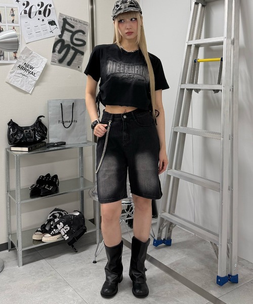 Figments（フィグメンツ）の「リンクルハーフデニム（デニムパンツ・レディース・ブラック・MEDIUM/LARGE）」の3枚目の写真