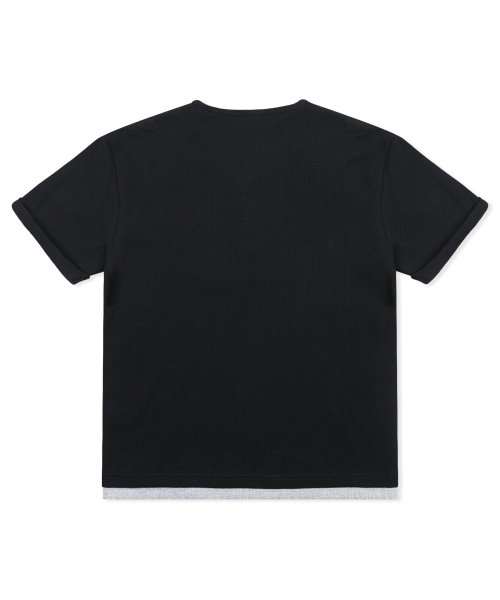 XTONZ（エクストーンズ）の「XTT158 レイヤードワッフルヘンリーネックTシャツ (ブラック)（Tシャツ/カットソー・レディース・その他・SMALL/MEDIUM/LARGE）」の6枚目の写真