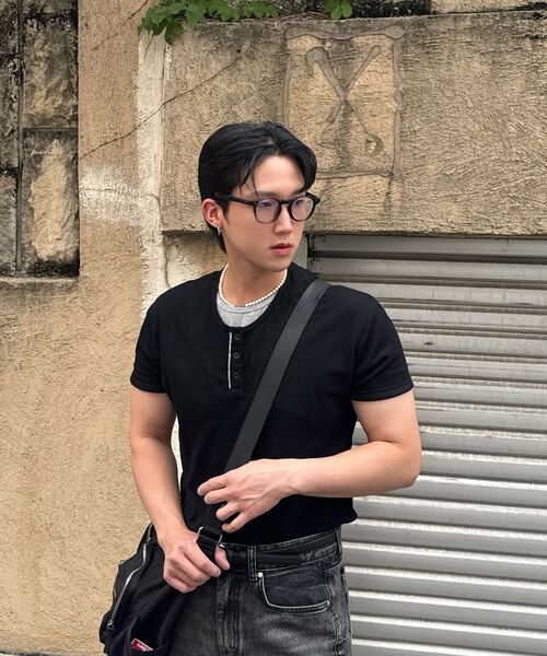 XTONZ（エクストーンズ）の「XTT158 レイヤードワッフルヘンリーネックTシャツ (ブラック)（Tシャツ/カットソー・レディース・その他・SMALL/MEDIUM/LARGE）」の3枚目の写真