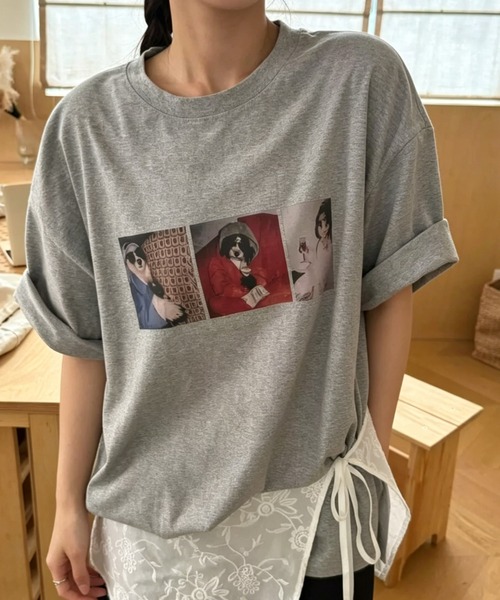 GEMEDA(ジェメダ)の「フォトプリントオーバーTシャツ/ヴィンテージライク半袖トップス(Tシャツ/カットソー・レディース・ホワイト/グレー/ブラック・M)」の1枚目の写真