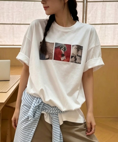 GEMEDA(ジェメダ)の「フォトプリントオーバーTシャツ/ヴィンテージライク半袖トップス(Tシャツ/カットソー・レディース・ホワイト/グレー/ブラック・M)」の2枚目の写真