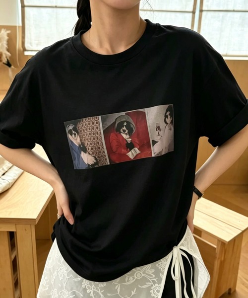 GEMEDA(ジェメダ)の「フォトプリントオーバーTシャツ/ヴィンテージライク半袖トップス(Tシャツ/カットソー・レディース・ホワイト/グレー/ブラック・M)」の3枚目の写真