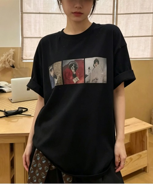 GEMEDA(ジェメダ)の「フォトプリントオーバーTシャツ/ヴィンテージライク半袖トップス(Tシャツ/カットソー・レディース・ホワイト/グレー/ブラック・M)」の19枚目の写真