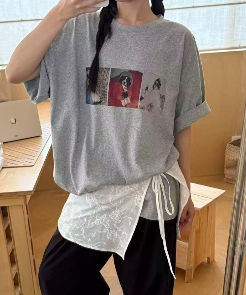 GEMEDA(ジェメダ)の「フォトプリントオーバーTシャツ/ヴィンテージライク半袖トップス(Tシャツ/カットソー・レディース・ホワイト/グレー/ブラック・M)」の15枚目の写真
