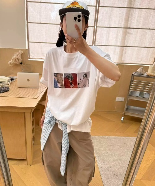 GEMEDA(ジェメダ)の「フォトプリントオーバーTシャツ/ヴィンテージライク半袖トップス(Tシャツ/カットソー・レディース・ホワイト/グレー/ブラック・M)」の8枚目の写真