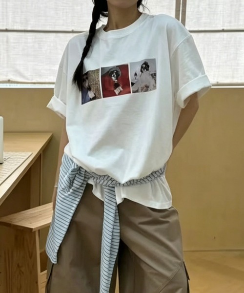 GEMEDA(ジェメダ)の「フォトプリントオーバーTシャツ/ヴィンテージライク半袖トップス(Tシャツ/カットソー・レディース・ホワイト/グレー/ブラック・M)」の6枚目の写真