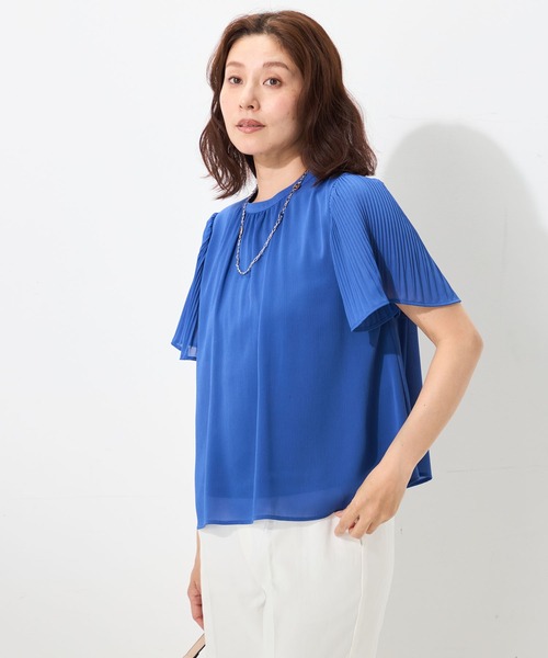 GALLORIA（ギャローリア）の「【接触冷感・ウォッシャブル】袖プリーツブラウス（シャツ/ブラウス・レディース・ライトグレー/ネイビー/ブルー・LL/M/S/L）」の3枚目の写真