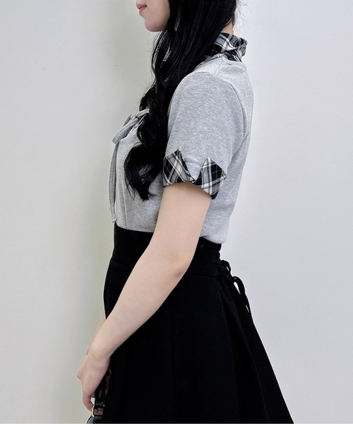 INGNI(イング)の「チェックシャツドッキングフロントリボンリブトップス(Tシャツ/カットソー・レディース・ブラック系/グレー系8・M)」の9枚目の写真