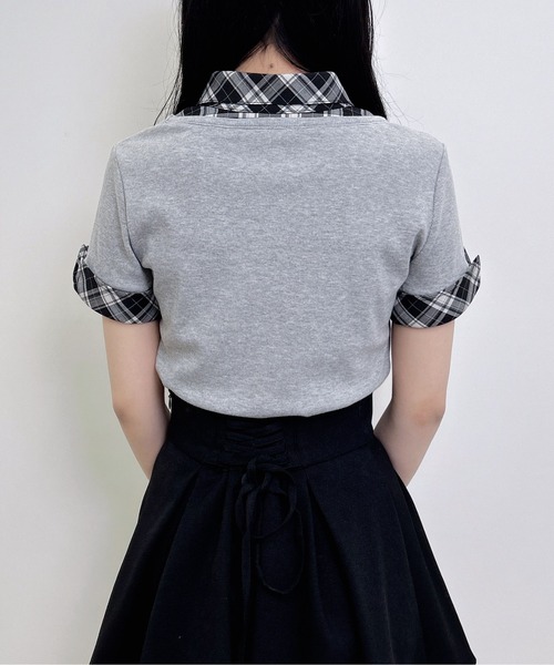 INGNI(イング)の「チェックシャツドッキングフロントリボンリブトップス(Tシャツ/カットソー・レディース・ブラック系/グレー系8・M)」の10枚目の写真