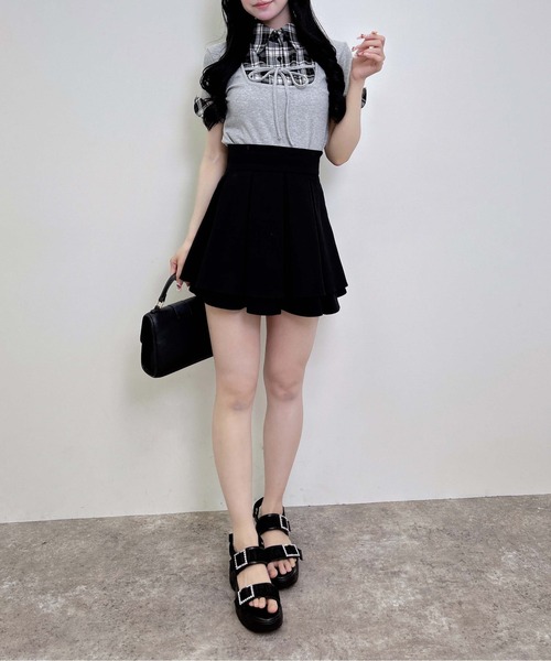 INGNI(イング)の「チェックシャツドッキングフロントリボンリブトップス(Tシャツ/カットソー・レディース・ブラック系/グレー系8・M)」の11枚目の写真