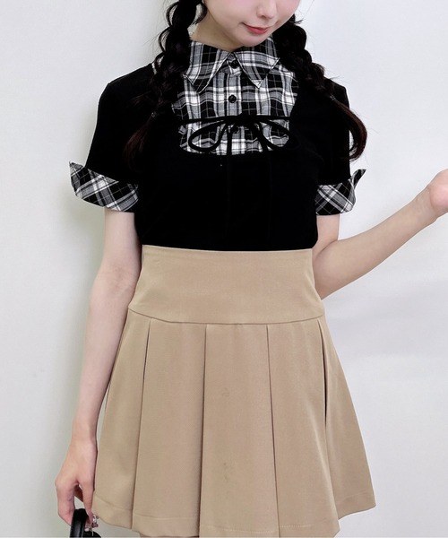 INGNI(イング)の「チェックシャツドッキングフロントリボンリブトップス(Tシャツ/カットソー・レディース・ブラック系/グレー系8・M)」の13枚目の写真