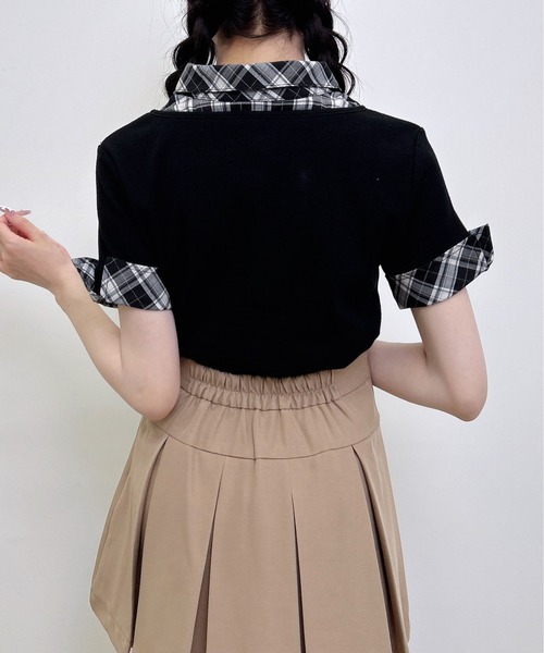 INGNI(イング)の「チェックシャツドッキングフロントリボンリブトップス(Tシャツ/カットソー・レディース・ブラック系/グレー系8・M)」の4枚目の写真