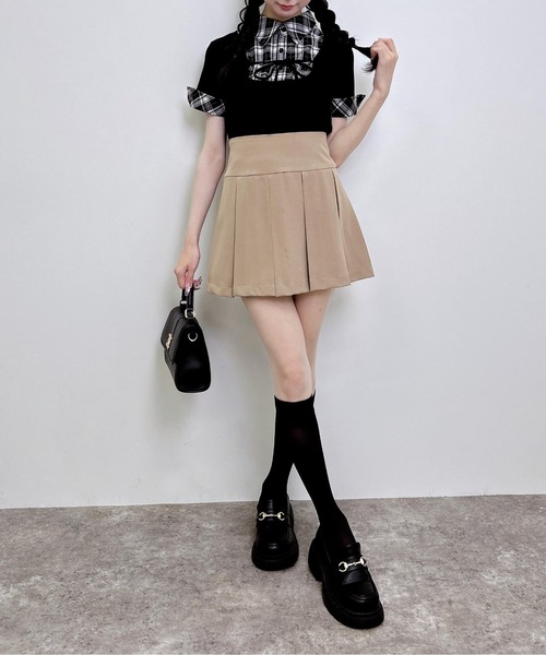 INGNI(イング)の「チェックシャツドッキングフロントリボンリブトップス(Tシャツ/カットソー・レディース・ブラック系/グレー系8・M)」の5枚目の写真