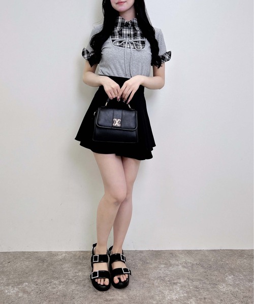 INGNI(イング)の「チェックシャツドッキングフロントリボンリブトップス(Tシャツ/カットソー・レディース・ブラック系/グレー系8・M)」の12枚目の写真