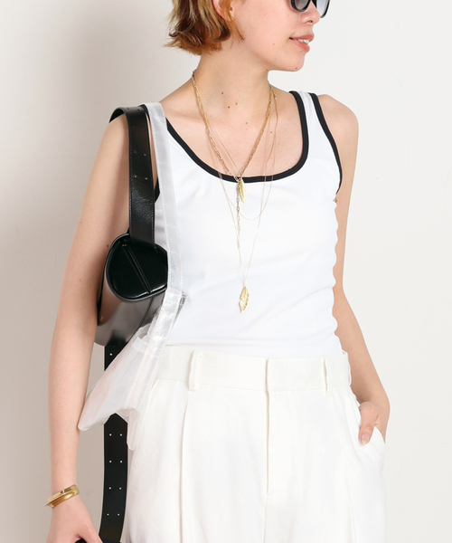 AP STUDIO（エーピーストゥディオ）の「【DAWN/ダン】BICOLOR TANKTOP（その他アンダーウェア/インナー・レディース・ホワイト/ブラウン・FREE）」の5枚目の写真