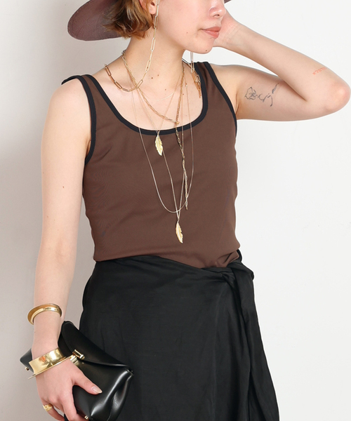 AP STUDIO（エーピーストゥディオ）の「【DAWN/ダン】BICOLOR TANKTOP（その他アンダーウェア/インナー・レディース・ホワイト/ブラウン・FREE）」の11枚目の写真