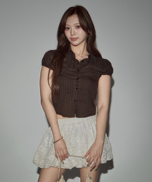 CeLess(セレス)の「Retro Check Blouse / レトロチェックブラウス(シャツ/ブラウス・レディース・ダークブラウン/ベージュ/オリーブ・FREE)」の2枚目の写真