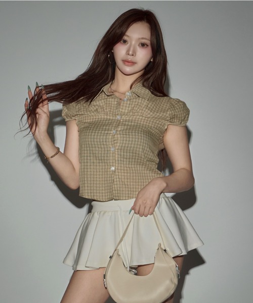 CeLess(セレス)の「Retro Check Blouse / レトロチェックブラウス(シャツ/ブラウス・レディース・ダークブラウン/ベージュ/オリーブ・FREE)」の1枚目の写真