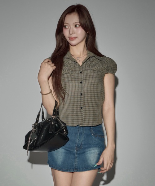 CeLess(セレス)の「Retro Check Blouse / レトロチェックブラウス(シャツ/ブラウス・レディース・ダークブラウン/ベージュ/オリーブ・FREE)」の3枚目の写真