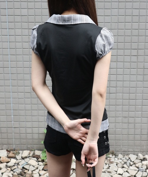 tinkerend(ティンカーエンド)の「Puff-sleeve Gingham Blouse / パフスリーブギンガムチェックブラウス(シャツ/ブラウス・レディース・ブラック・FREE)」の3枚目の写真