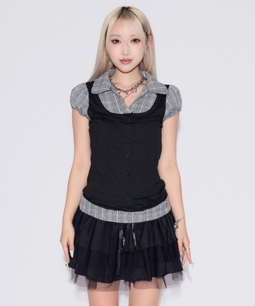 tinkerend(ティンカーエンド)の「Puff-sleeve Gingham Blouse / パフスリーブギンガムチェックブラウス(シャツ/ブラウス・レディース・ブラック・FREE)」の15枚目の写真