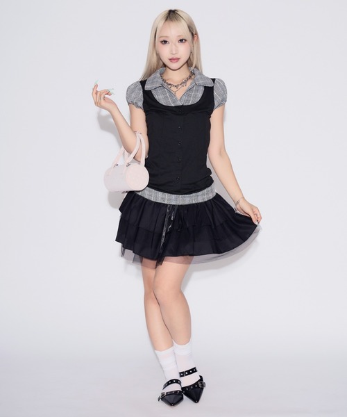 tinkerend(ティンカーエンド)の「Puff-sleeve Gingham Blouse / パフスリーブギンガムチェックブラウス(シャツ/ブラウス・レディース・ブラック・FREE)」の21枚目の写真