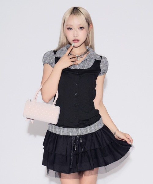 tinkerend(ティンカーエンド)の「Puff-sleeve Gingham Blouse / パフスリーブギンガムチェックブラウス(シャツ/ブラウス・レディース・ブラック・FREE)」の16枚目の写真