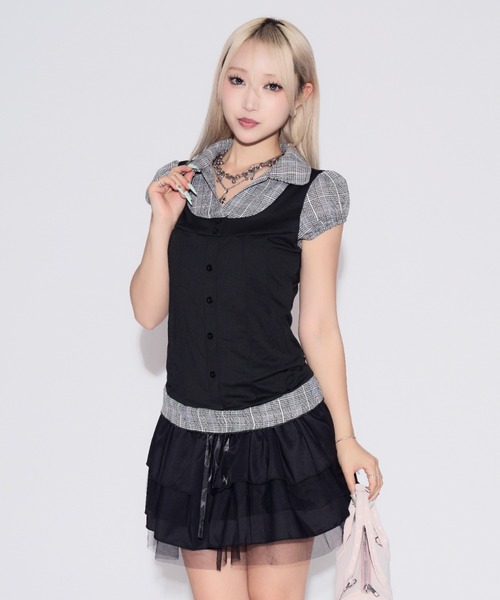tinkerend(ティンカーエンド)の「Puff-sleeve Gingham Blouse / パフスリーブギンガムチェックブラウス(シャツ/ブラウス・レディース・ブラック・FREE)」の18枚目の写真