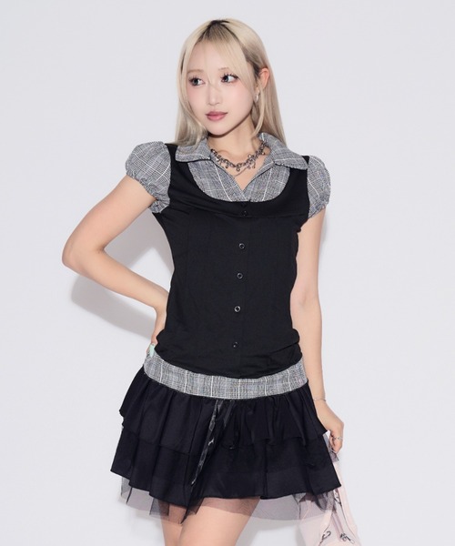 tinkerend(ティンカーエンド)の「Puff-sleeve Gingham Blouse / パフスリーブギンガムチェックブラウス(シャツ/ブラウス・レディース・ブラック・FREE)」の17枚目の写真