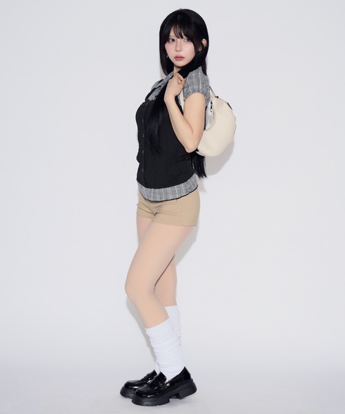 tinkerend(ティンカーエンド)の「Puff-sleeve Gingham Blouse / パフスリーブギンガムチェックブラウス(シャツ/ブラウス・レディース・ブラック・FREE)」の14枚目の写真