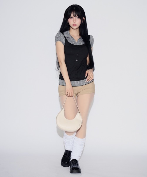 tinkerend(ティンカーエンド)の「Puff-sleeve Gingham Blouse / パフスリーブギンガムチェックブラウス(シャツ/ブラウス・レディース・ブラック・FREE)」の13枚目の写真