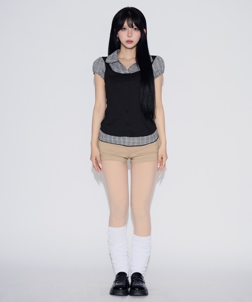 tinkerend(ティンカーエンド)の「Puff-sleeve Gingham Blouse / パフスリーブギンガムチェックブラウス(シャツ/ブラウス・レディース・ブラック・FREE)」の12枚目の写真