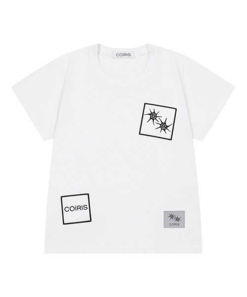 COIRIS(コイリス)の「バミパッチワーク半袖Tシャツ(3カラー)(Tシャツ/カットソー・レディース・チャコールグレー/ホワイト/ブラック・FREE)」の2枚目の写真