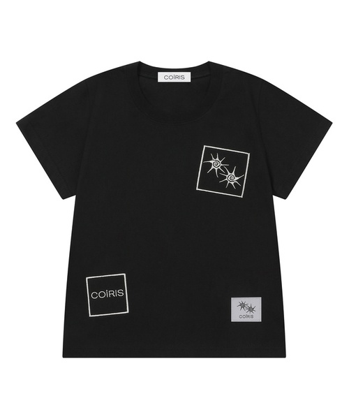 COIRIS(コイリス)の「バミパッチワーク半袖Tシャツ(3カラー)(Tシャツ/カットソー・レディース・チャコールグレー/ホワイト/ブラック・FREE)」の1枚目の写真