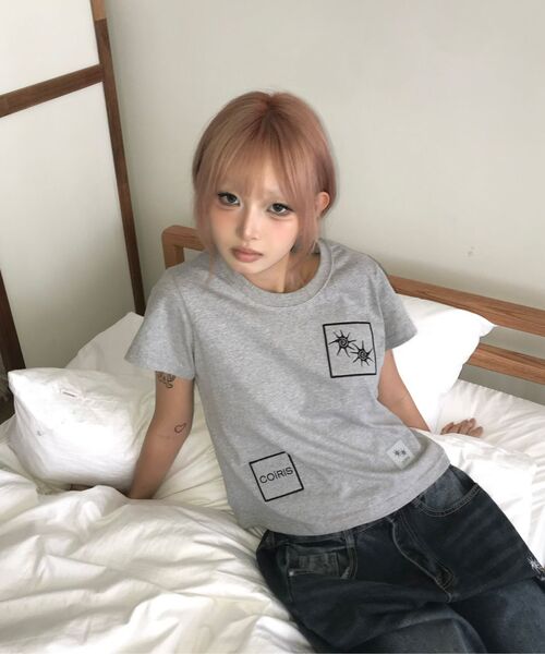 COIRIS(コイリス)の「バミパッチワーク半袖Tシャツ(3カラー)(Tシャツ/カットソー・レディース・チャコールグレー/ホワイト/ブラック・FREE)」の11枚目の写真
