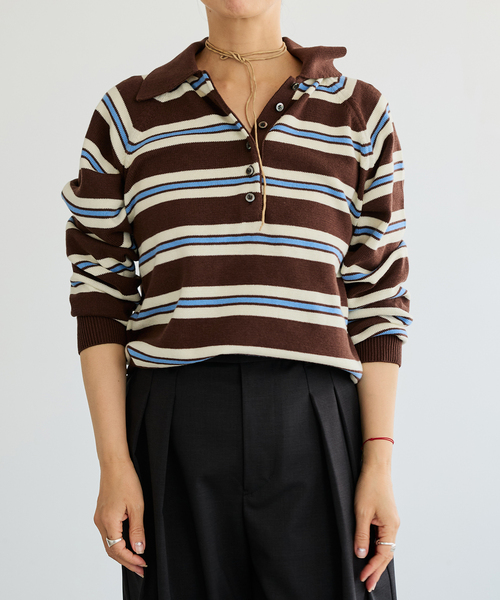 IENA LA BOUCLE(イエナラブークル)の「《手洗い可》IENA LA BOUCLE マルチボーダーラガーシャツニット(ニット/セーター・レディース・アイボリー/ブラウン・FREE)」の22枚目の写真