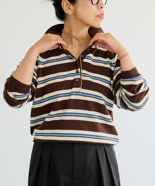 IENA LA BOUCLE(イエナラブークル)の「《手洗い可》IENA LA BOUCLE マルチボーダーラガーシャツニット(ニット/セーター・レディース・アイボリー/ブラウン・FREE)」の21枚目の写真