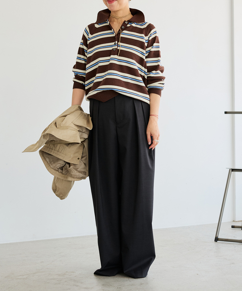 IENA LA BOUCLE(イエナラブークル)の「《手洗い可》IENA LA BOUCLE マルチボーダーラガーシャツニット(ニット/セーター・レディース・アイボリー/ブラウン・FREE)」の17枚目の写真