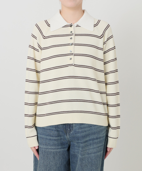 IENA LA BOUCLE(イエナラブークル)の「《手洗い可》IENA LA BOUCLE マルチボーダーラガーシャツニット(ニット/セーター・レディース・アイボリー/ブラウン・FREE)」の22枚目の写真