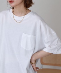 ミニポケット付きオーバーサイズ無地Tシャツ 半端袖