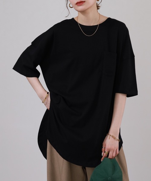 FUNALIVE(ファンアライブ)の「ミニポケット付きオーバーサイズ無地Tシャツ 半端袖(Tシャツ/カットソー・レディース・杢グレー/オフホワイト/ブラック・M)」の13枚目の写真