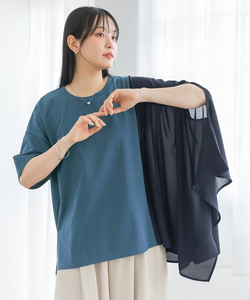 n'OrLABEL(ノアールレーベル)の「【接触冷感】アシメドッキングカットソー(Tシャツ/カットソー・レディース・ブルー系その他/オフホワイト/ブラック・FREE)」の3枚目の写真