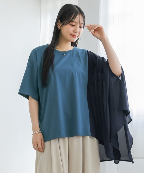 n'OrLABEL(ノアールレーベル)の「【接触冷感】アシメドッキングカットソー(Tシャツ/カットソー・レディース・ブルー系その他/オフホワイト/ブラック・FREE)」の5枚目の写真