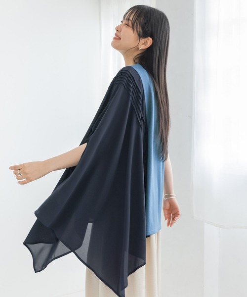 n'OrLABEL(ノアールレーベル)の「【接触冷感】アシメドッキングカットソー(Tシャツ/カットソー・レディース・ブルー系その他/オフホワイト/ブラック・FREE)」の7枚目の写真