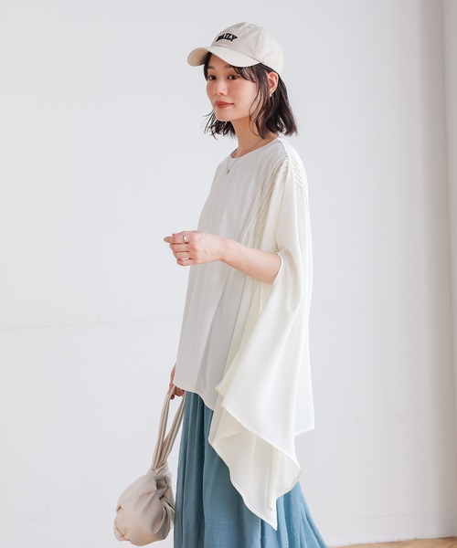 n'OrLABEL(ノアールレーベル)の「【接触冷感】アシメドッキングカットソー(Tシャツ/カットソー・レディース・ブルー系その他/オフホワイト/ブラック・FREE)」の15枚目の写真