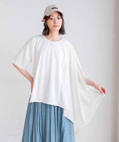 n'OrLABEL(ノアールレーベル)の「【接触冷感】アシメドッキングカットソー(Tシャツ/カットソー・レディース・ブルー系その他/オフホワイト/ブラック・FREE)」の14枚目の写真