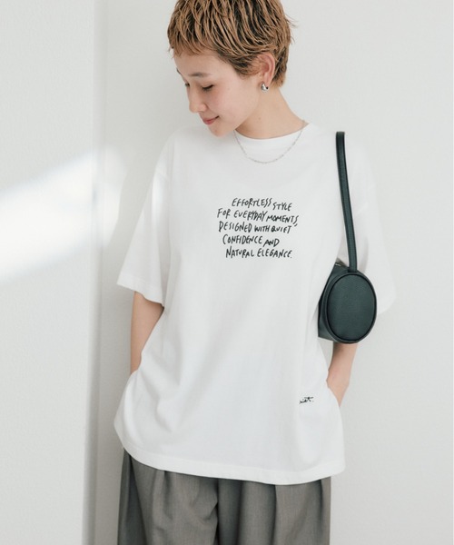 PUAL CE CIN(ピュアルセシン)の「【@kokiminitaコラボ】ロゴプリント×ロゴ刺繍Tシャツ(Tシャツ/カットソー・レディース・ネイビー/ブラウン/オフホワイト・FREE)」の7枚目の写真