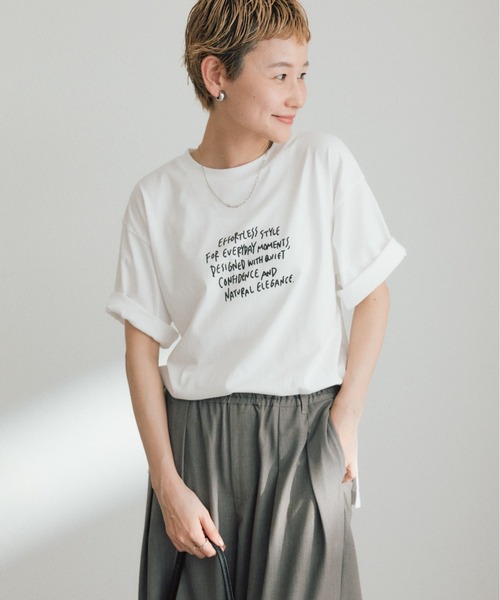 PUAL CE CIN(ピュアルセシン)の「【@kokiminitaコラボ】ロゴプリント×ロゴ刺繍Tシャツ(Tシャツ/カットソー・レディース・ネイビー/ブラウン/オフホワイト・FREE)」の8枚目の写真