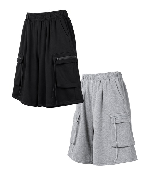 me+em select(ミームセレクト)の「【 2color 】タックワイドカーゴスウェットハーフパンツ / tuck wide cargo sweat half pants(スウェットパンツ・レディース・ブラック/グレー・FREE)」の4枚目の写真